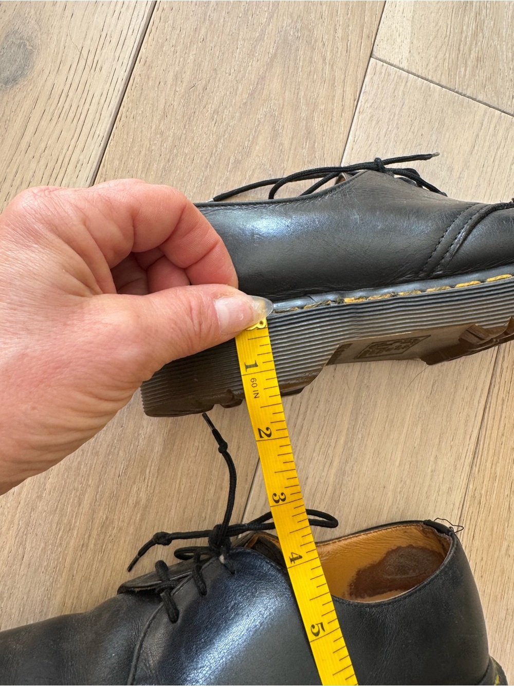 Dr. Martens Black Leather Derby Shoes with Yellow Stitching - Picture 7 of 9